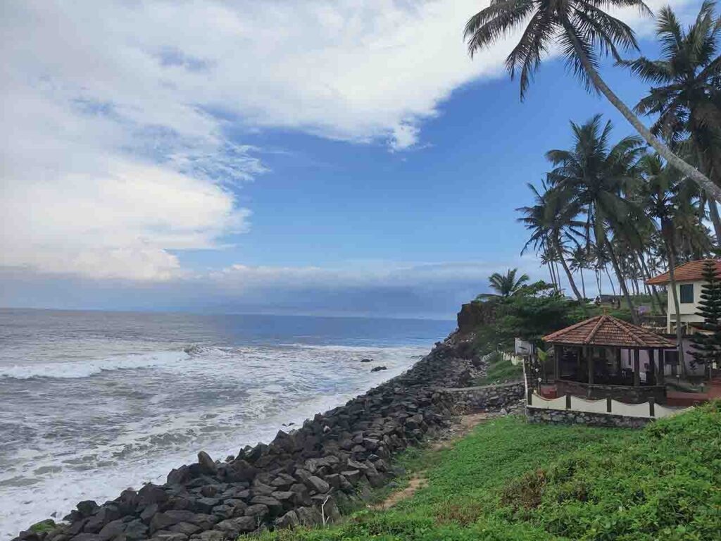 View at Varkala Beach, one of the top beaches in Kerala, with cliffs in the background
