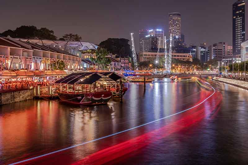 Clarke Quay’s riverside dining and nightlife area with vibrant lights